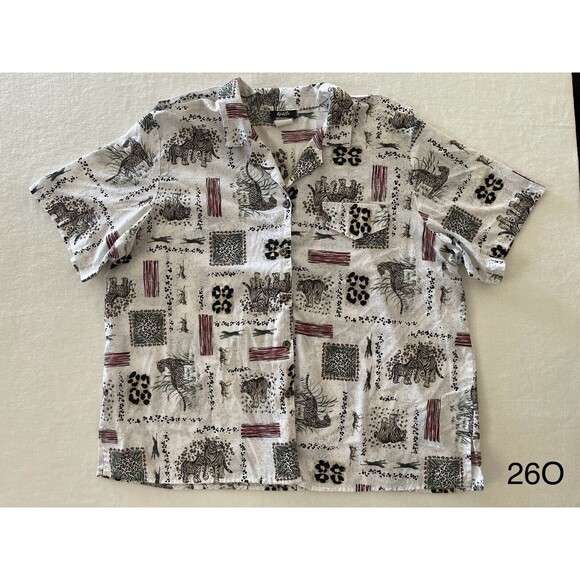 Jungle Other - Vintage Top & Co Safari Jungle All Over Print‎ Shirt Made in USA Size Large